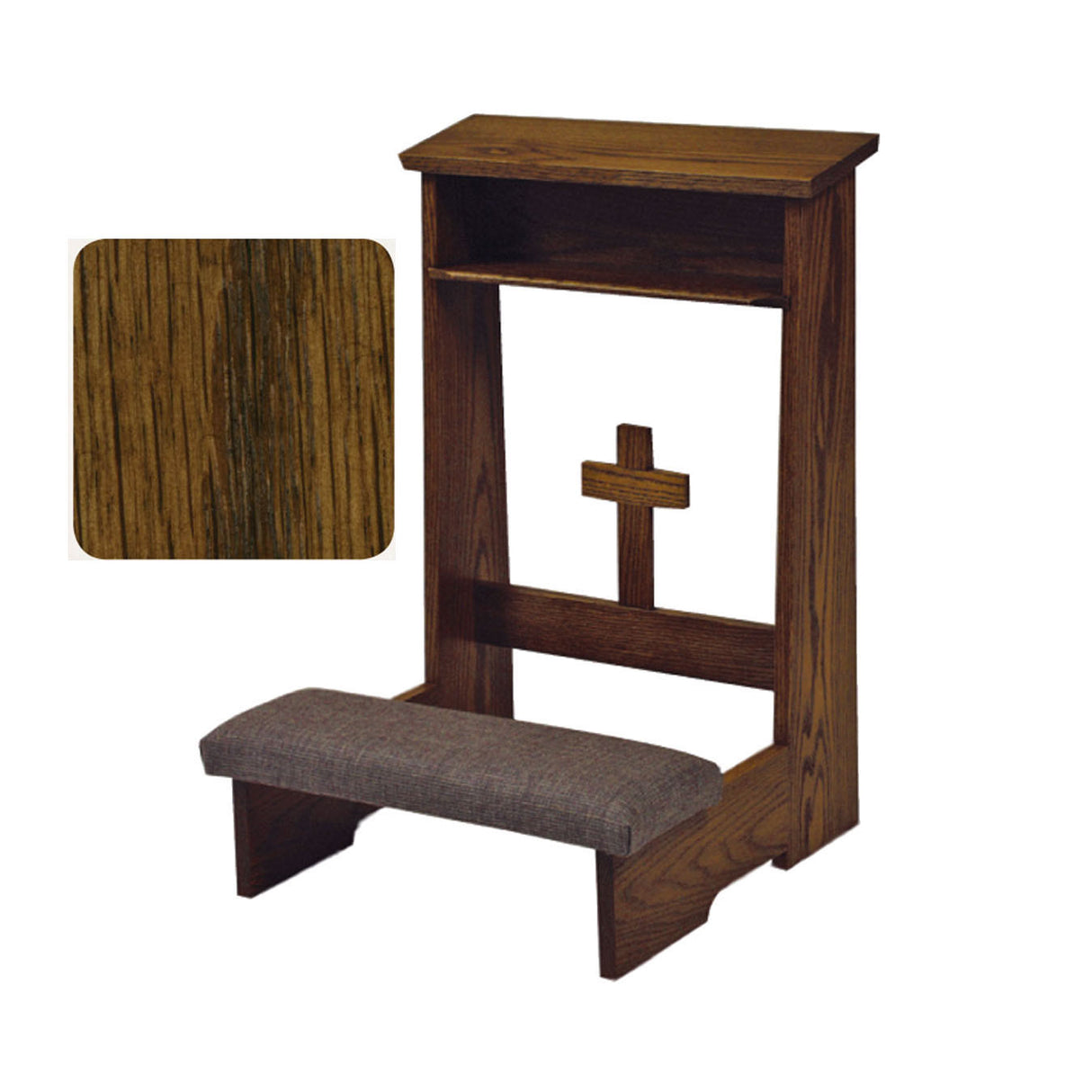 Dark Oak Prie Dieu with Cross Front & Optional Padded Armrest W54