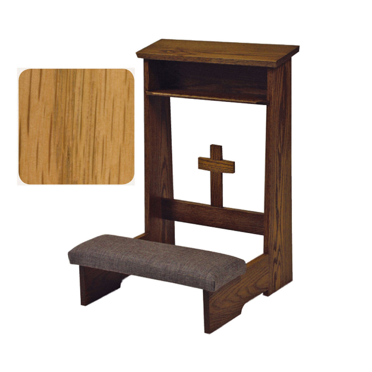 Fruitwood Prie Dieu with Cross Front & Optional Padded Armrest W54