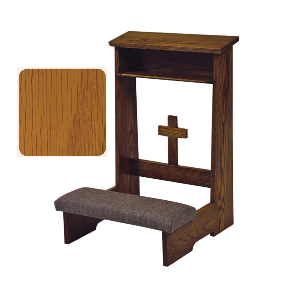 Golden Oak Prie Dieu with Cross Front & Optional Padded Armrest W54