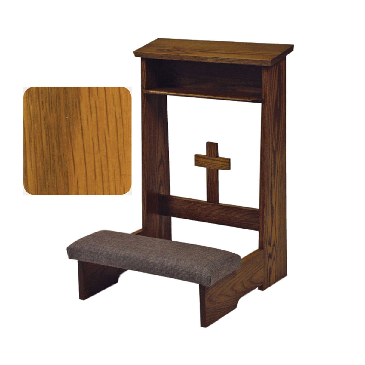 Harvest Oak Prie Dieu with Cross Front & Optional Padded Armrest W54