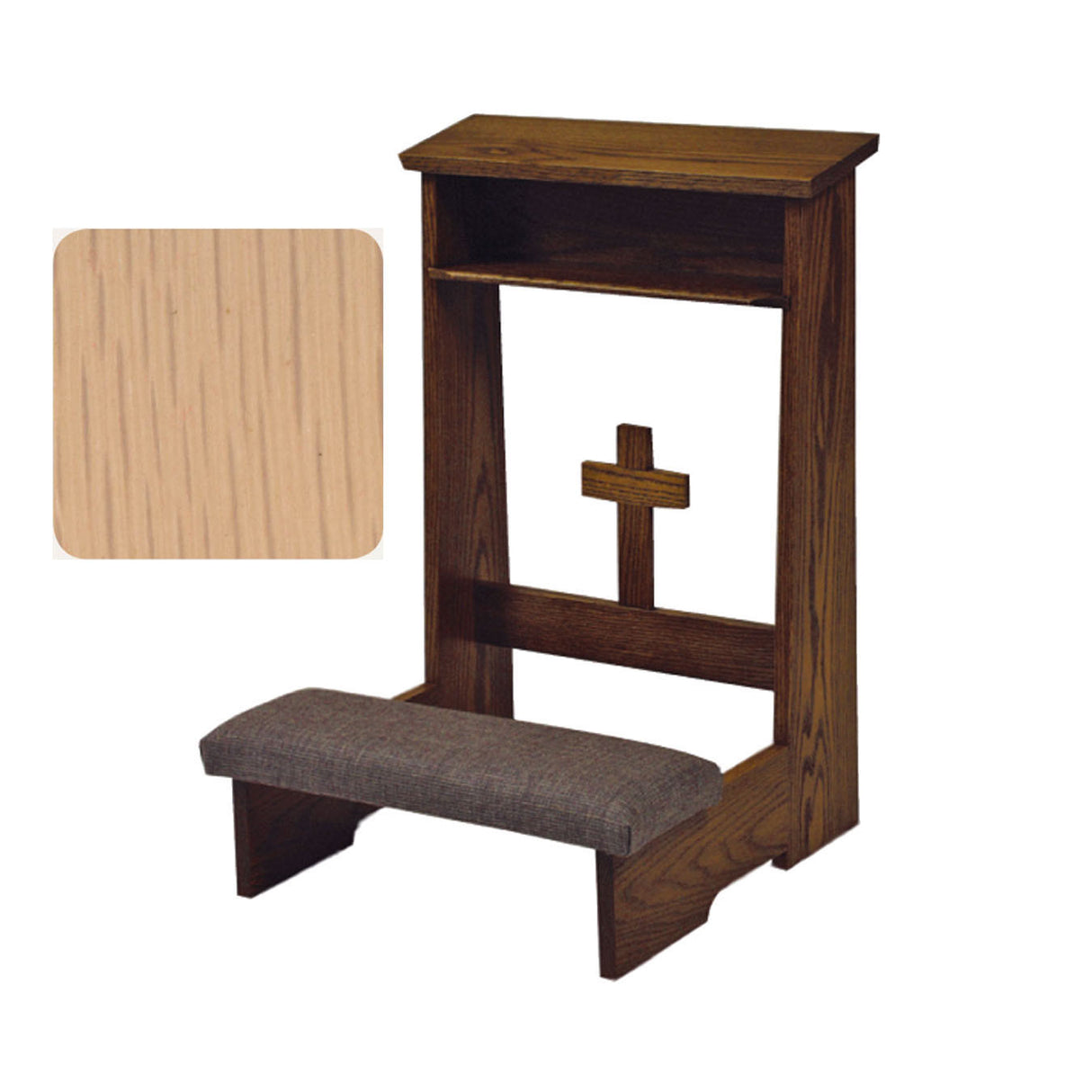Limed Oak Prie Dieu with Cross Front & Optional Padded Armrest W54