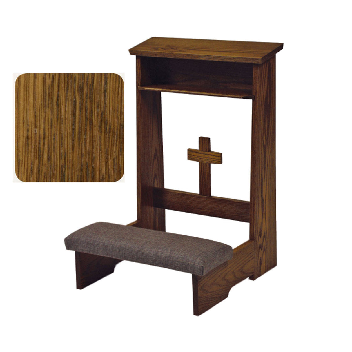 Medium Oak Prie Dieu with Cross Front & Optional Padded Armrest W54