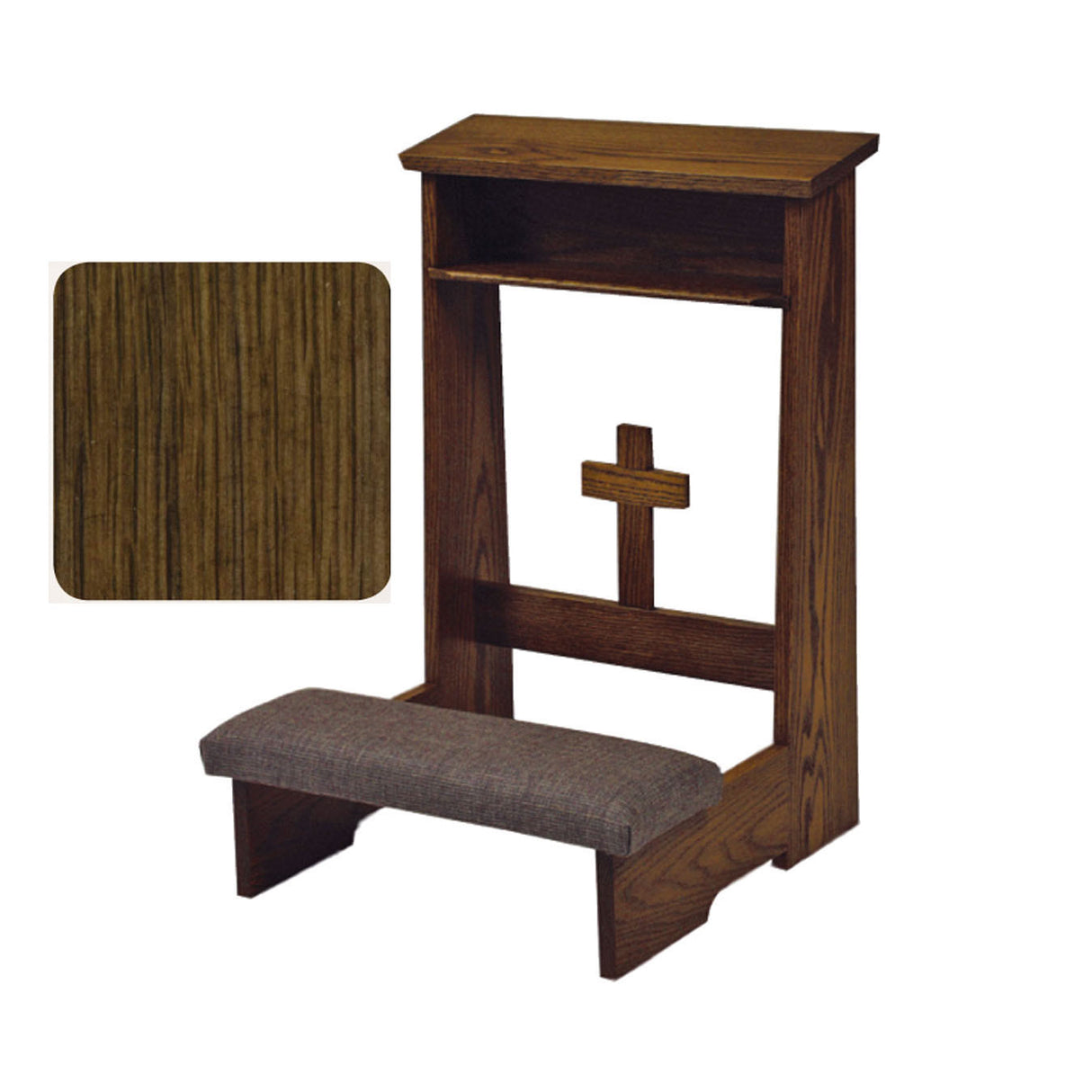 Walnut Prie Dieu with Cross Front & Optional Padded Armrest W54