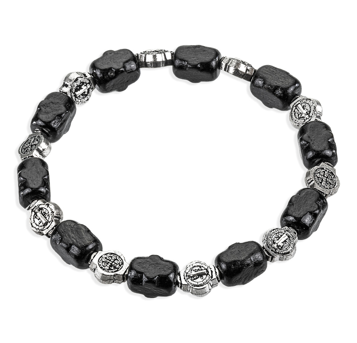 St. Benedict Black and Benedictine Blessed Bead Strech Bracelet