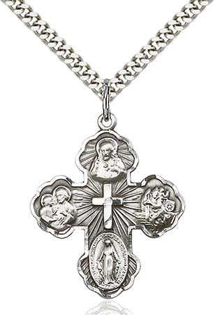 5 Way Sterling Silver Cross with 24 inch Chain 5458SS24S