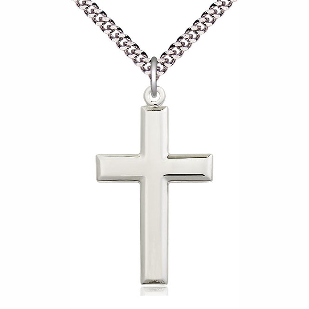 1-3/8 inch High Polish Sterling Silver Cross on Chain 2192SS