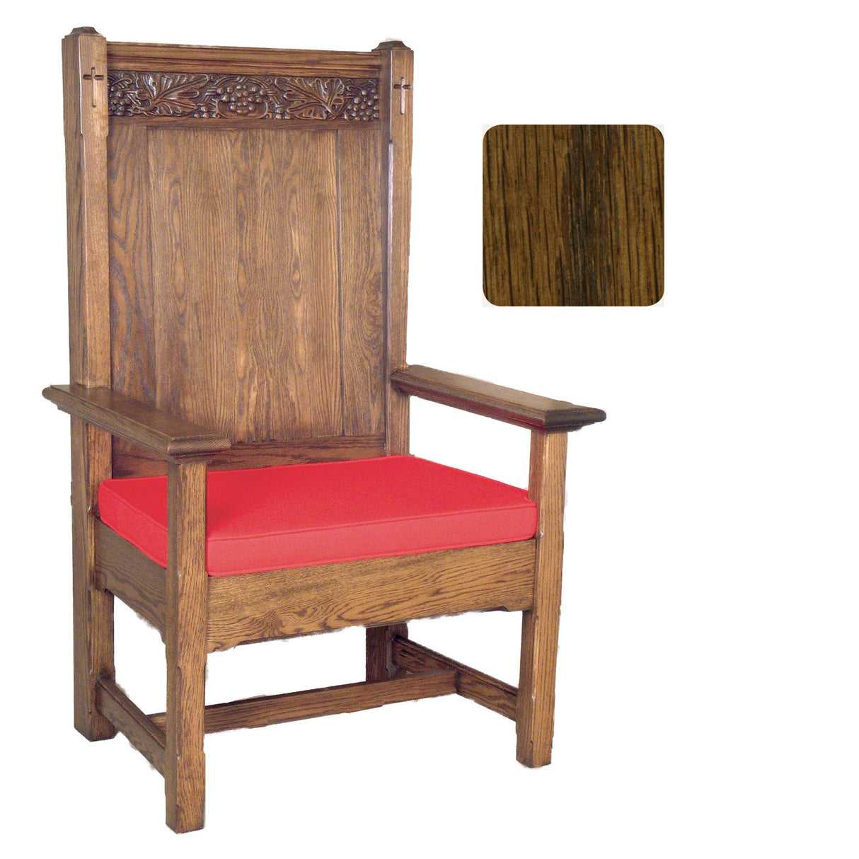 Dark Oak Presider / Celebrant Chair with Engraved Grape Vines 150