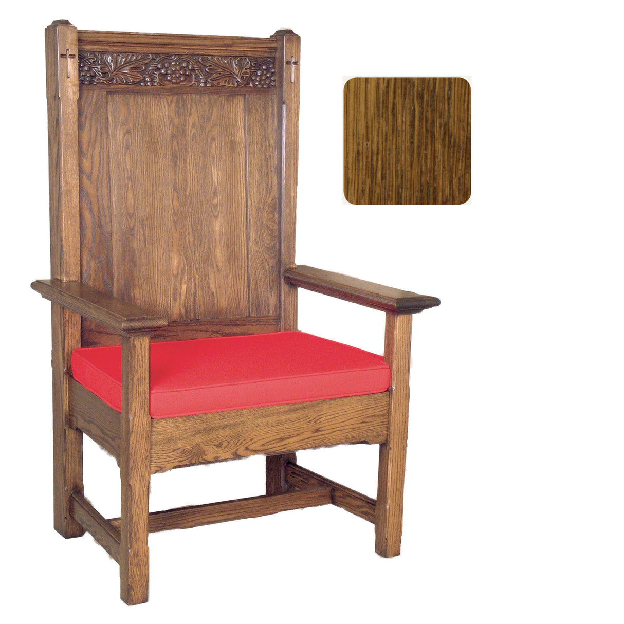 Medium Oak Presider / Celebrant Chair with Engraved Grape Vines 150