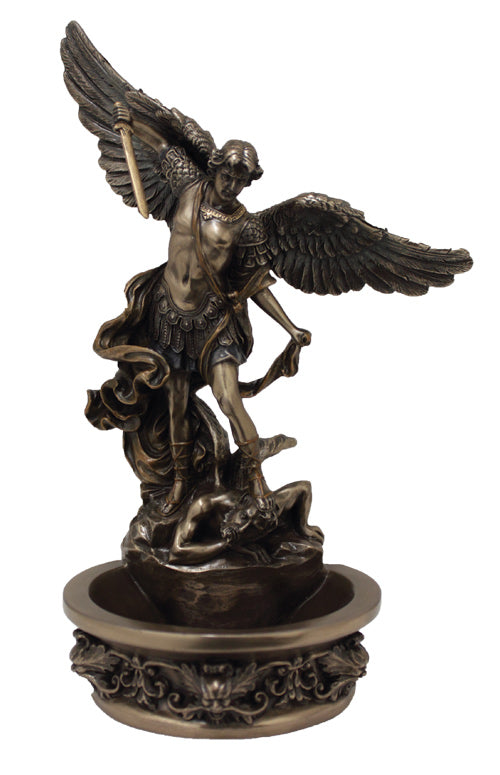 8" St MIchael Cold Cast Bronze Holy Water Font