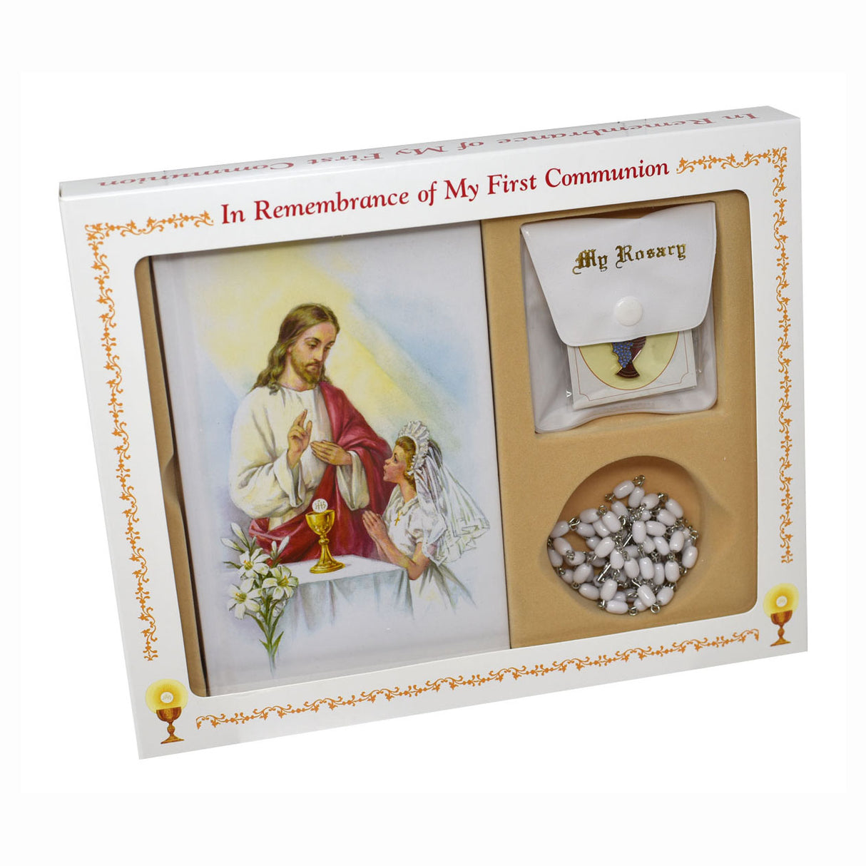 Classic Cathedral Ed. Communion Gift Set in White 808/36G
