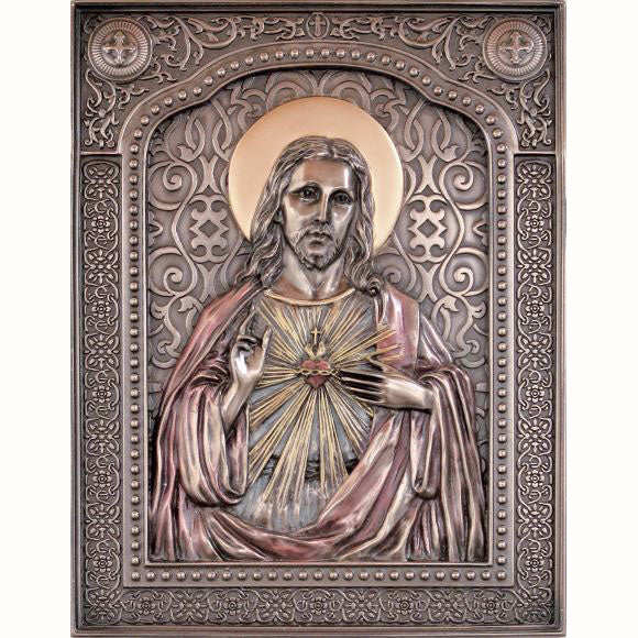Bronze Sacred Heart of Jesus Plaque 6x7.5 inches