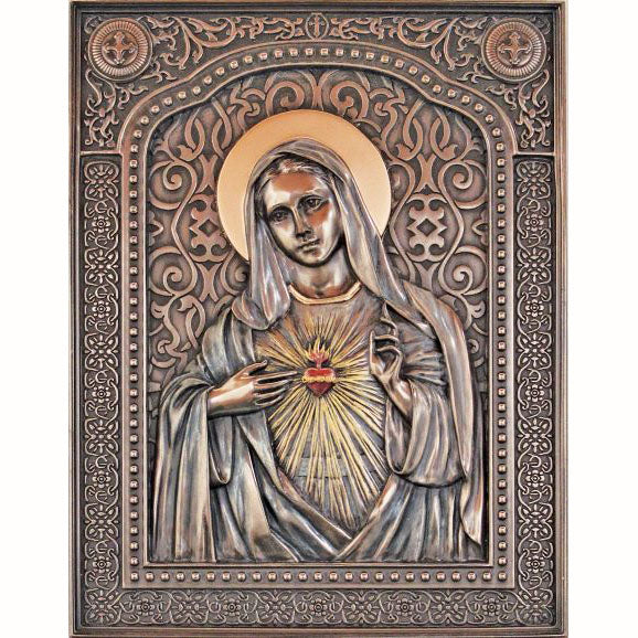 Bronze Immaculate Heart of Mary Plaque 6x7.5 inches