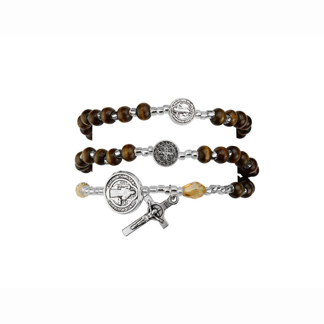 Brown Wood St Benedict Twistable Rosary Bracelet B117C