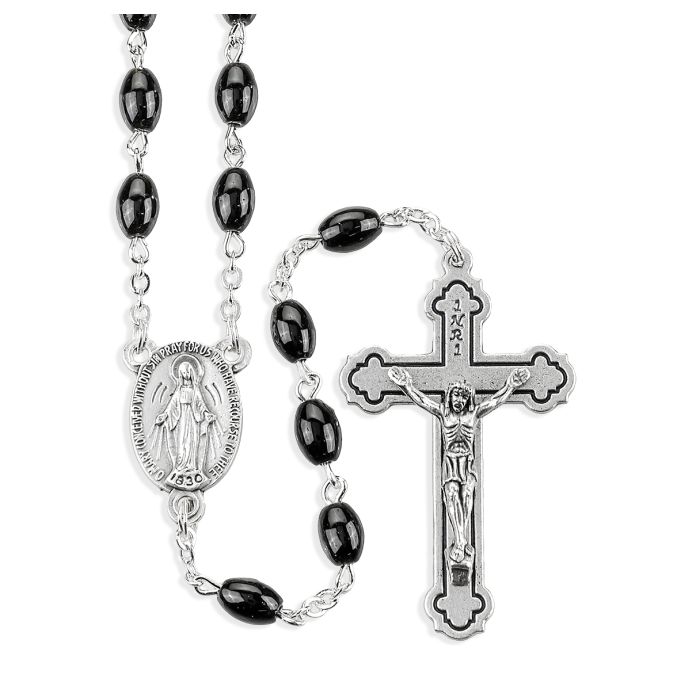 5x7mm Black Glass Value Rosary 24717