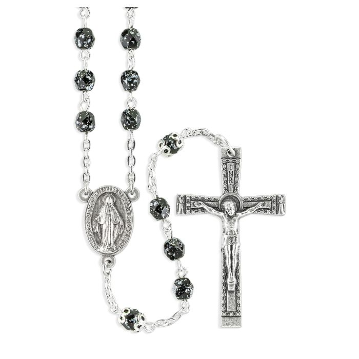 5mm Black & Grey Granite Rosary 2318BK