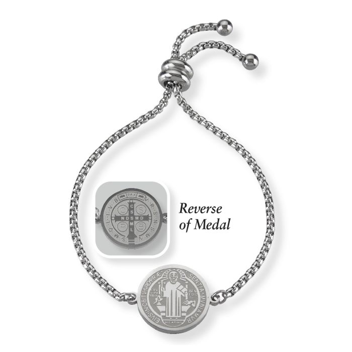 St Benedict Stainless Steel Medal Adjustable Bracelet 1748S