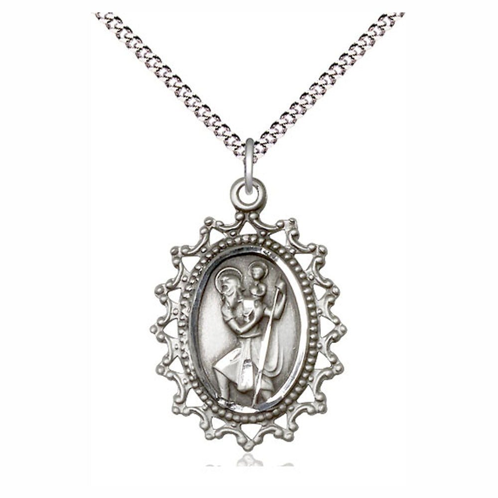 Sterling St Christopher Medal w/ Fancy Edge 1619CSS/18S
