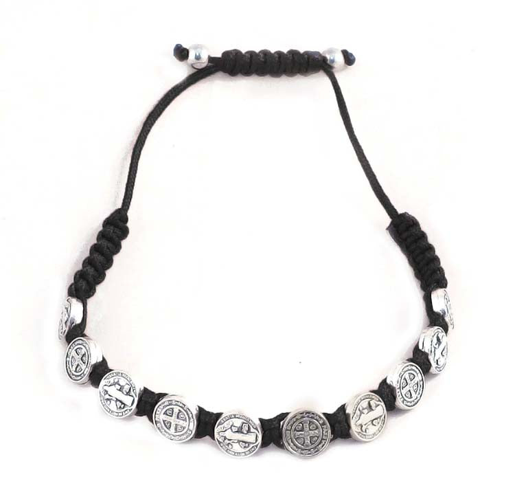 Black St Benedict Medal Cord Bracelet