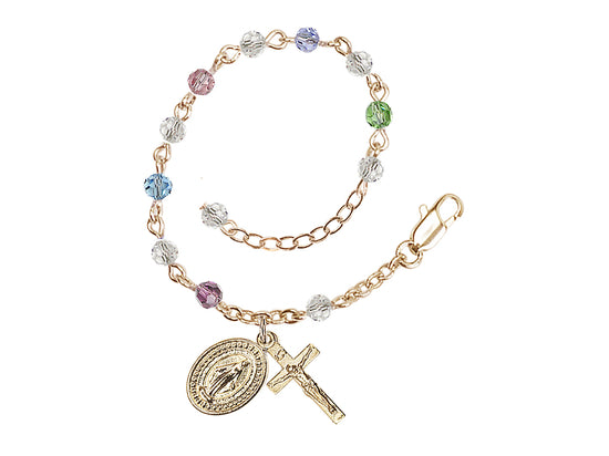 Multi Color Crystal Adjustable Rosary Bracelet Gold Plate