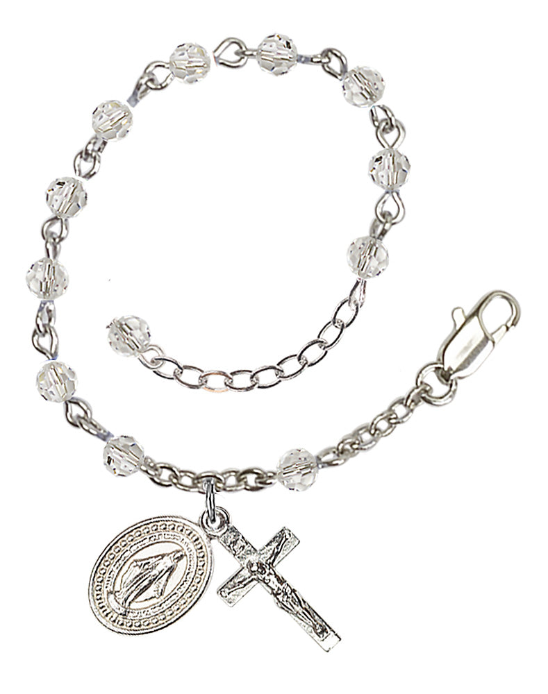 Clear Crystal Adjustable Rosary Bracelet Silver Plate