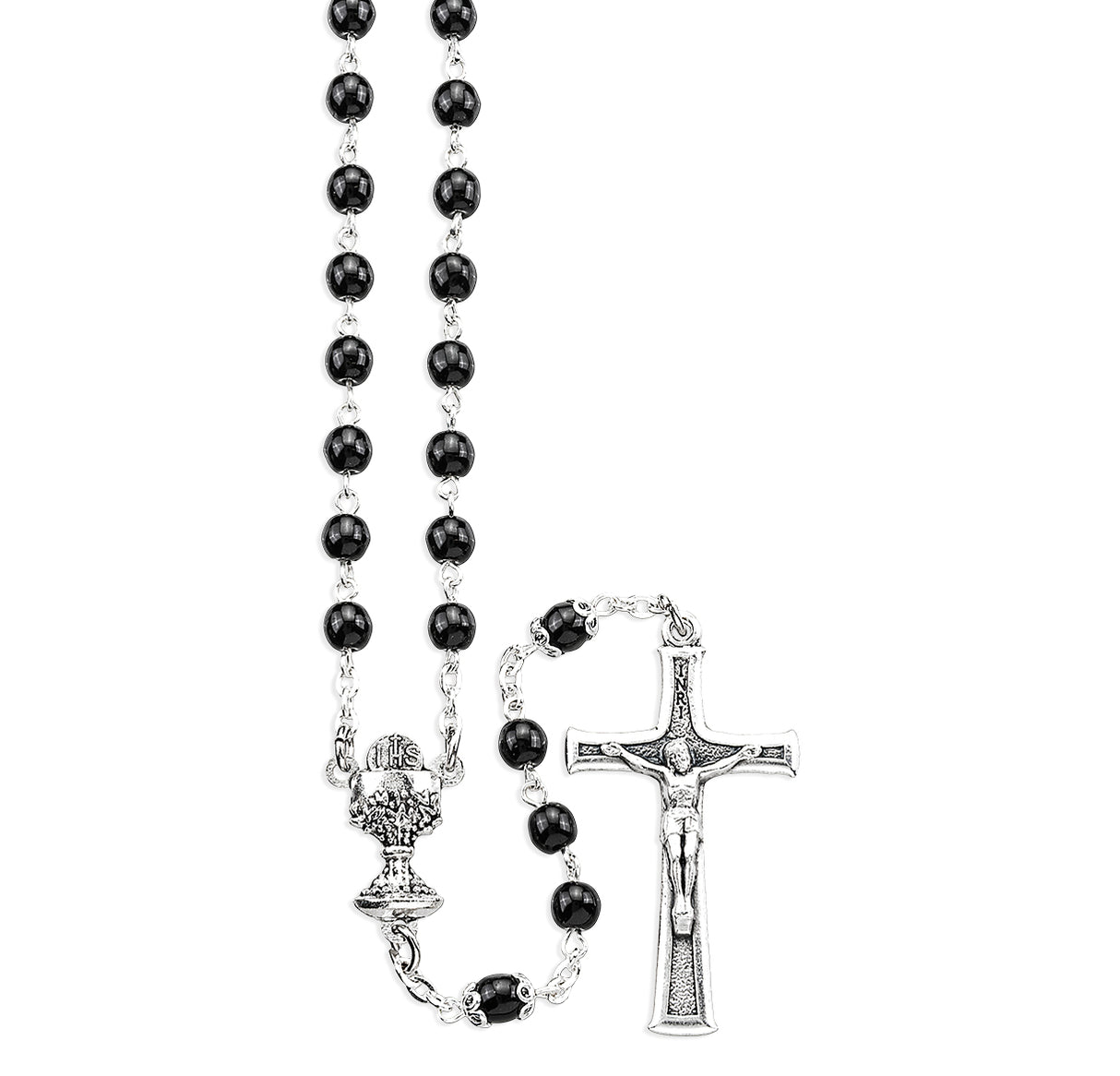 5mm Black Bead Boys Communion Rosary 80005