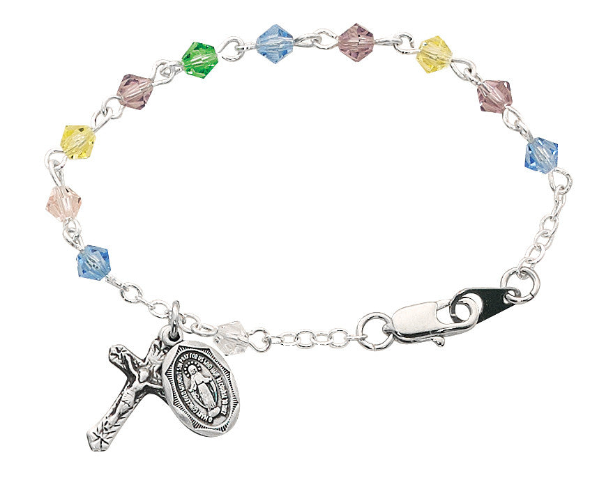 Sterling Multi Color Crystal Rosary Bracelet for Baby BR123