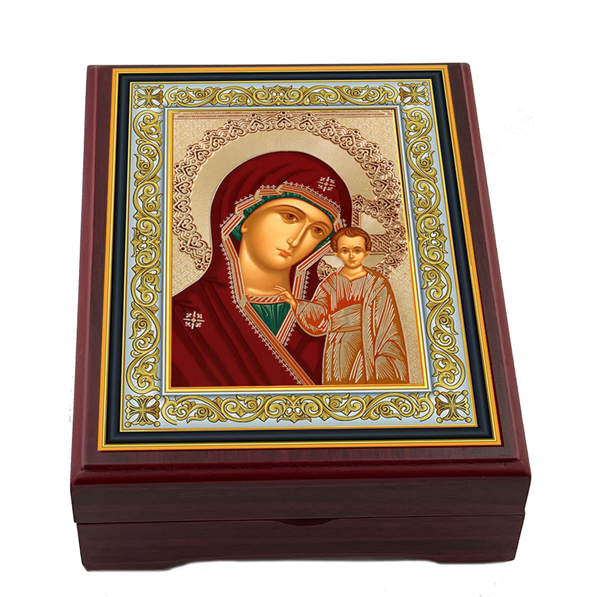 Virgin of Kazan Icon Wood Rosary Box