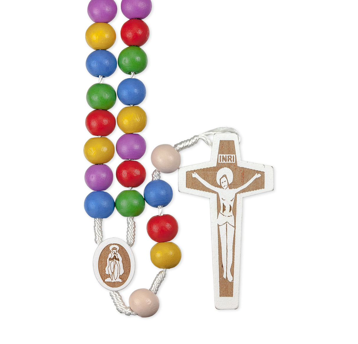 Multicolored Wood Bead Corded Rosary 01181MCBX