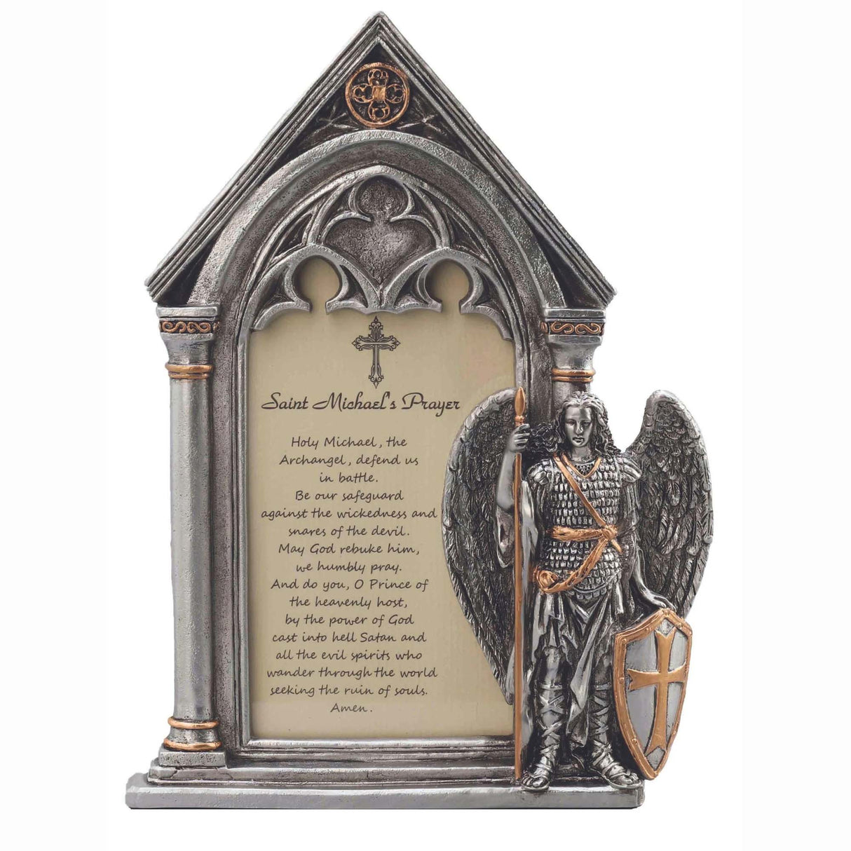 St Michael Prayer Frame in Pewter & Gold Finish