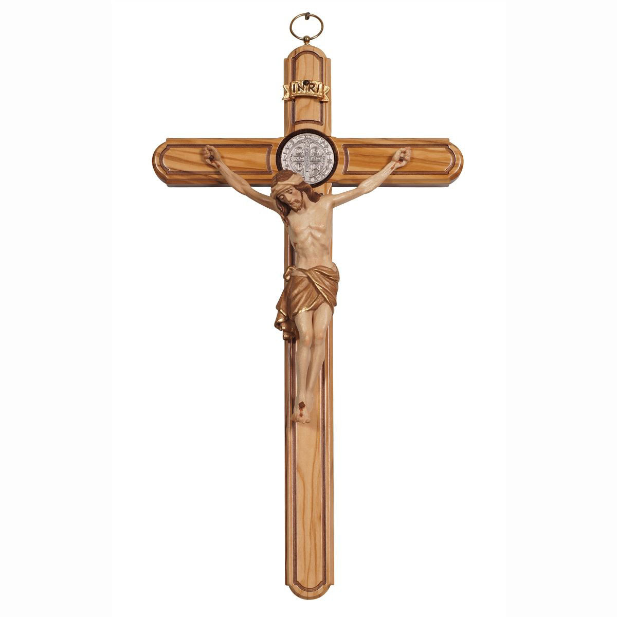 14 inch St.Benedict Crucifix with Handcarved Siena Corpus - 3x Stain