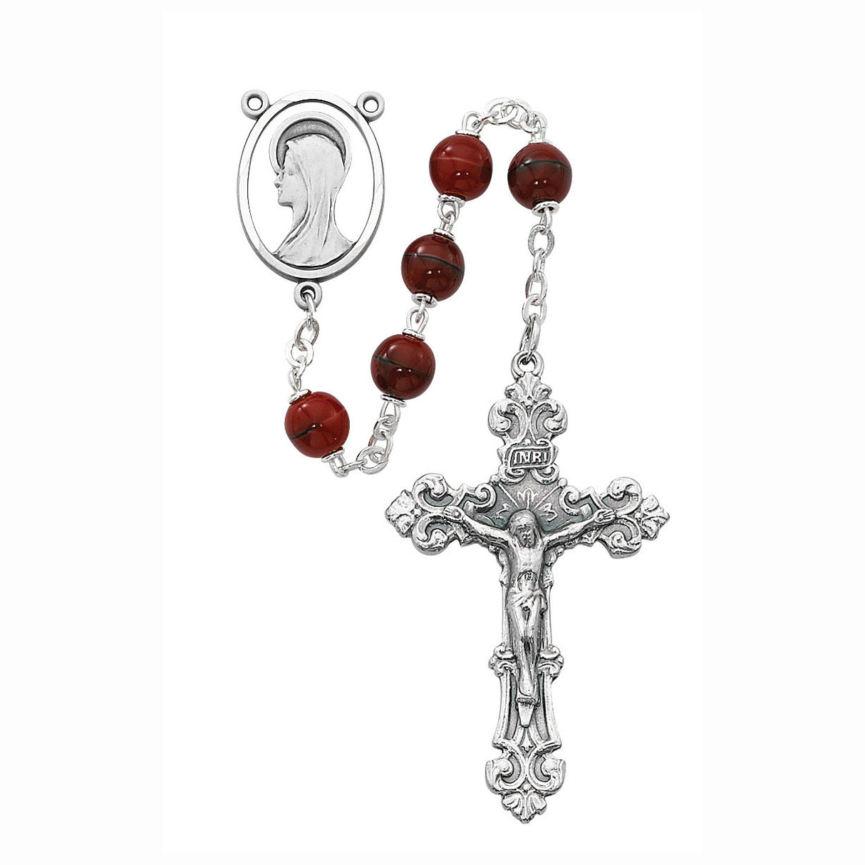 7mm Black & Red Glass Bead Rosary R925F