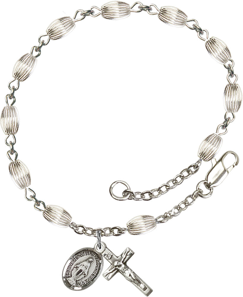 5x7mm Sterling Silver Corregated Rosary Bracelet