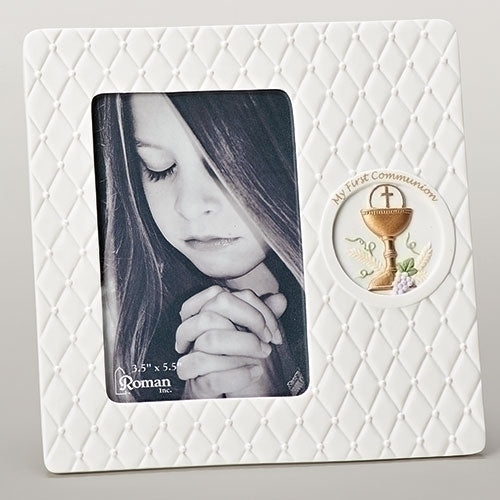 8 inch Porcelain Quilted 1st Communion Picture Frame