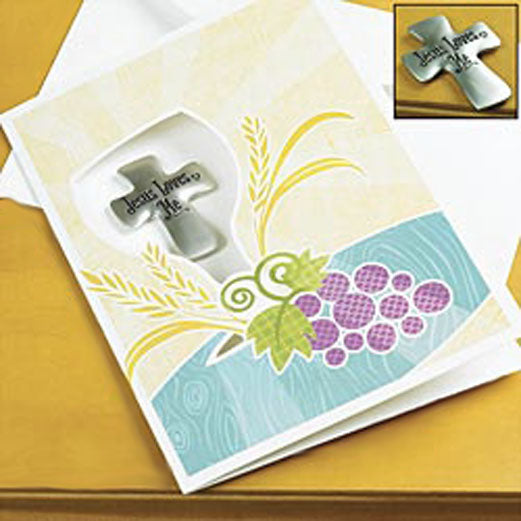 Pewter 1st Communion Cross Token and Greeting Card
