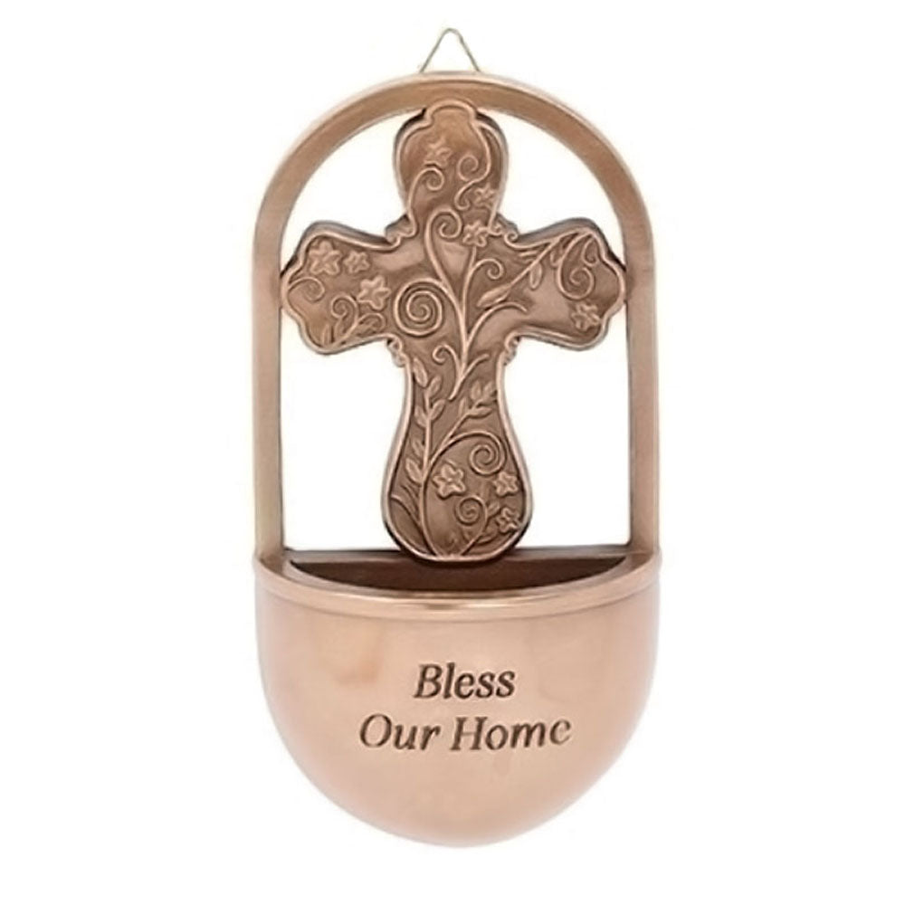 Bless Our Home Cross Holy Water Font