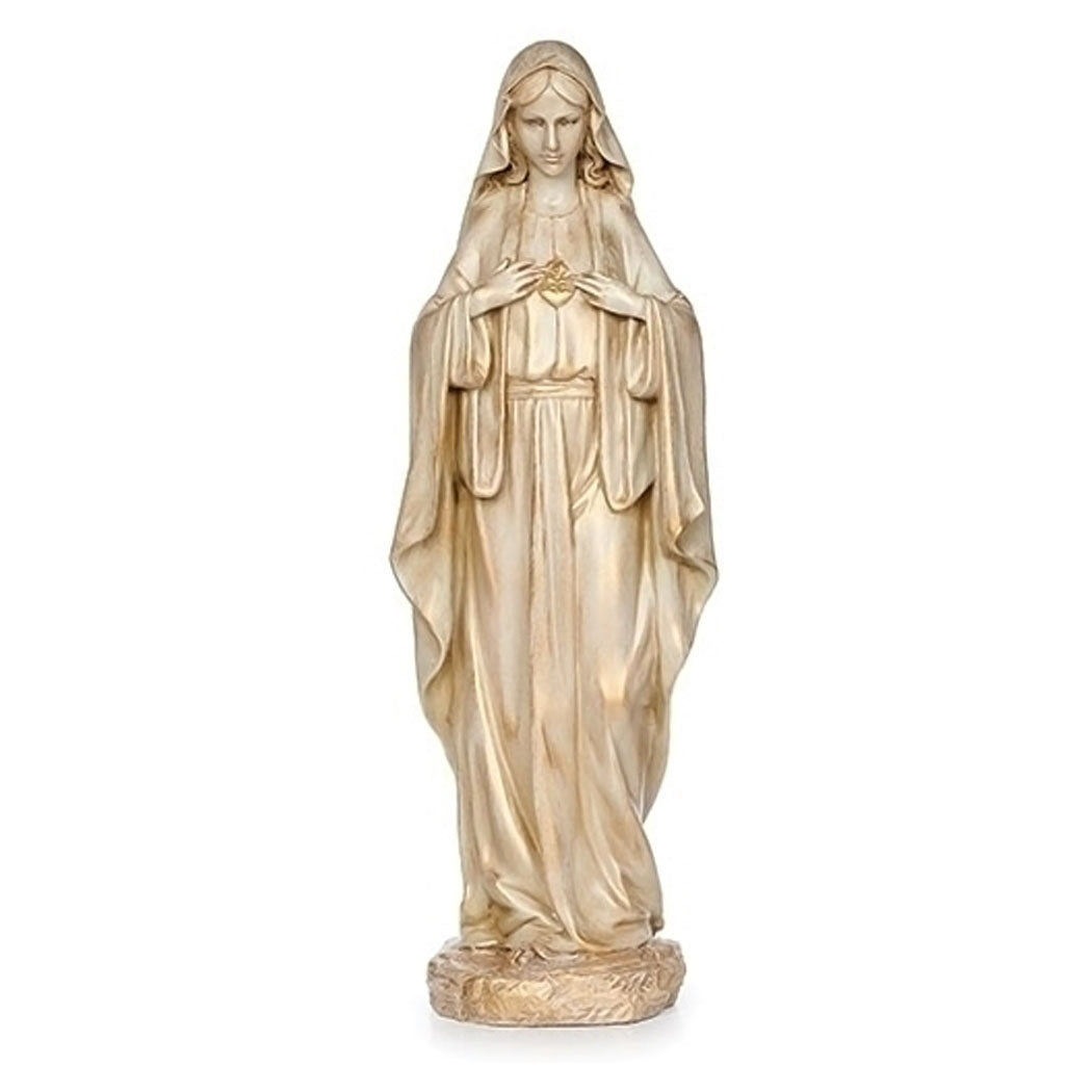 Immaculate Heart of Mary 13-3/4 inch Statue in Distressed Gold