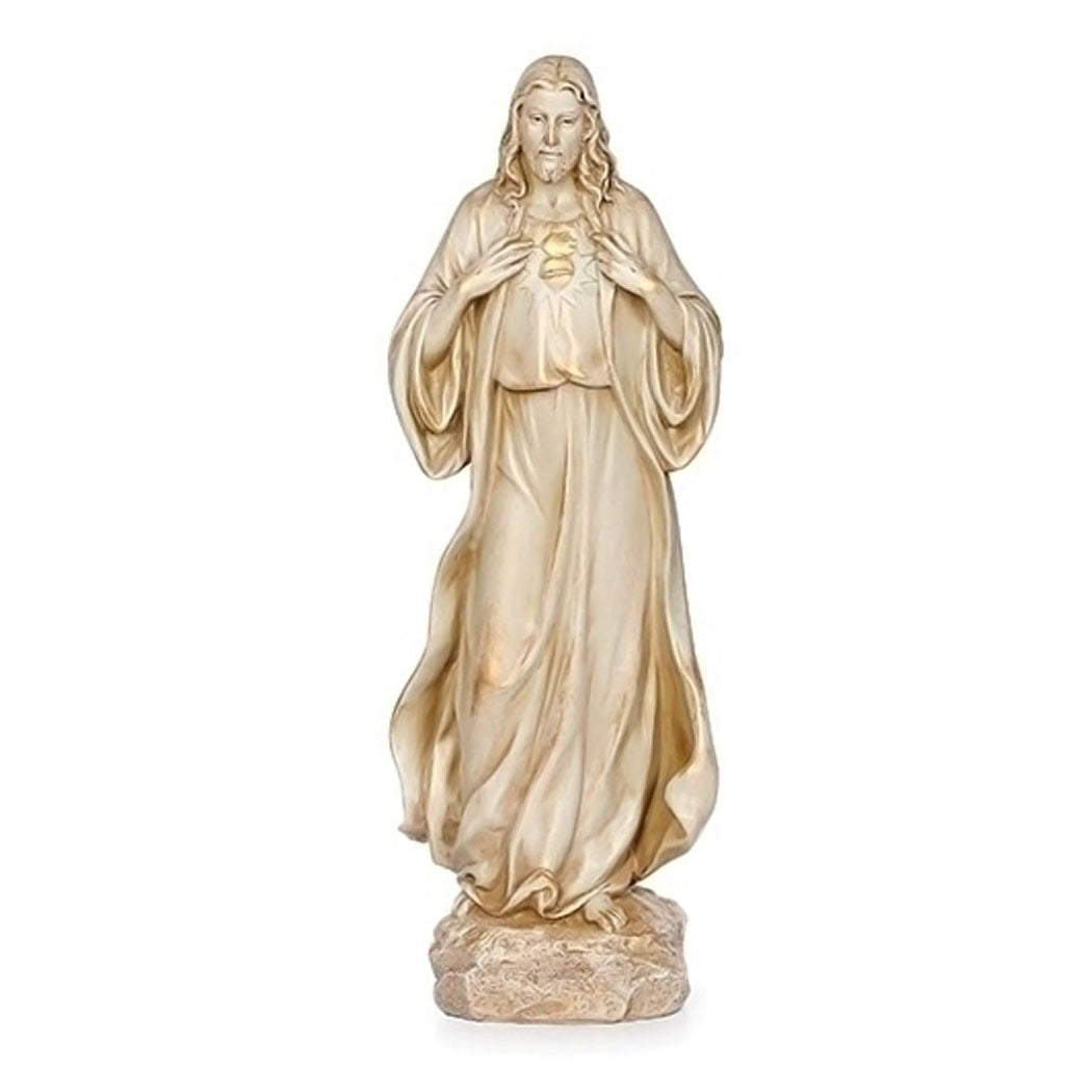 Sacred Heart of Jesus 13-1/4 inch Distressed Gold Statue