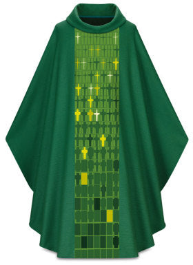 Gothic Chasuble in Dupion Fabric with Multi Cross Orphrey