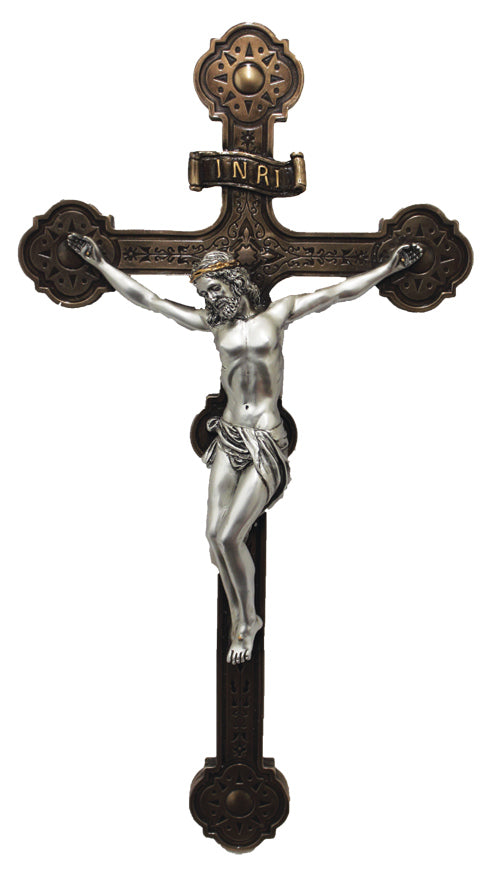 Pewter Finish and Coldcast Bronze Crucifix - 14 inches tall