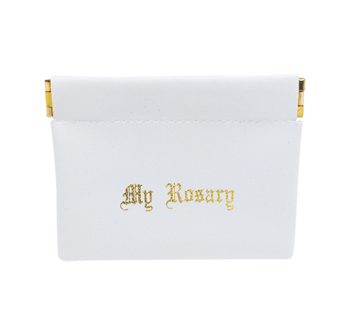 White Vinyl Leatherette Squeeze Rosary Pouch