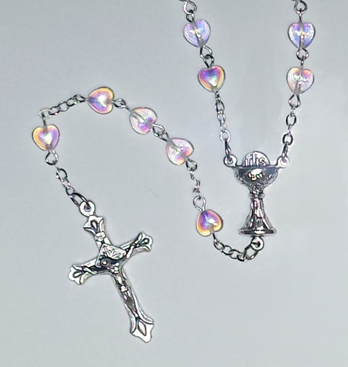 6 x 6mm Iridescent Heart Shaped bead Rosary