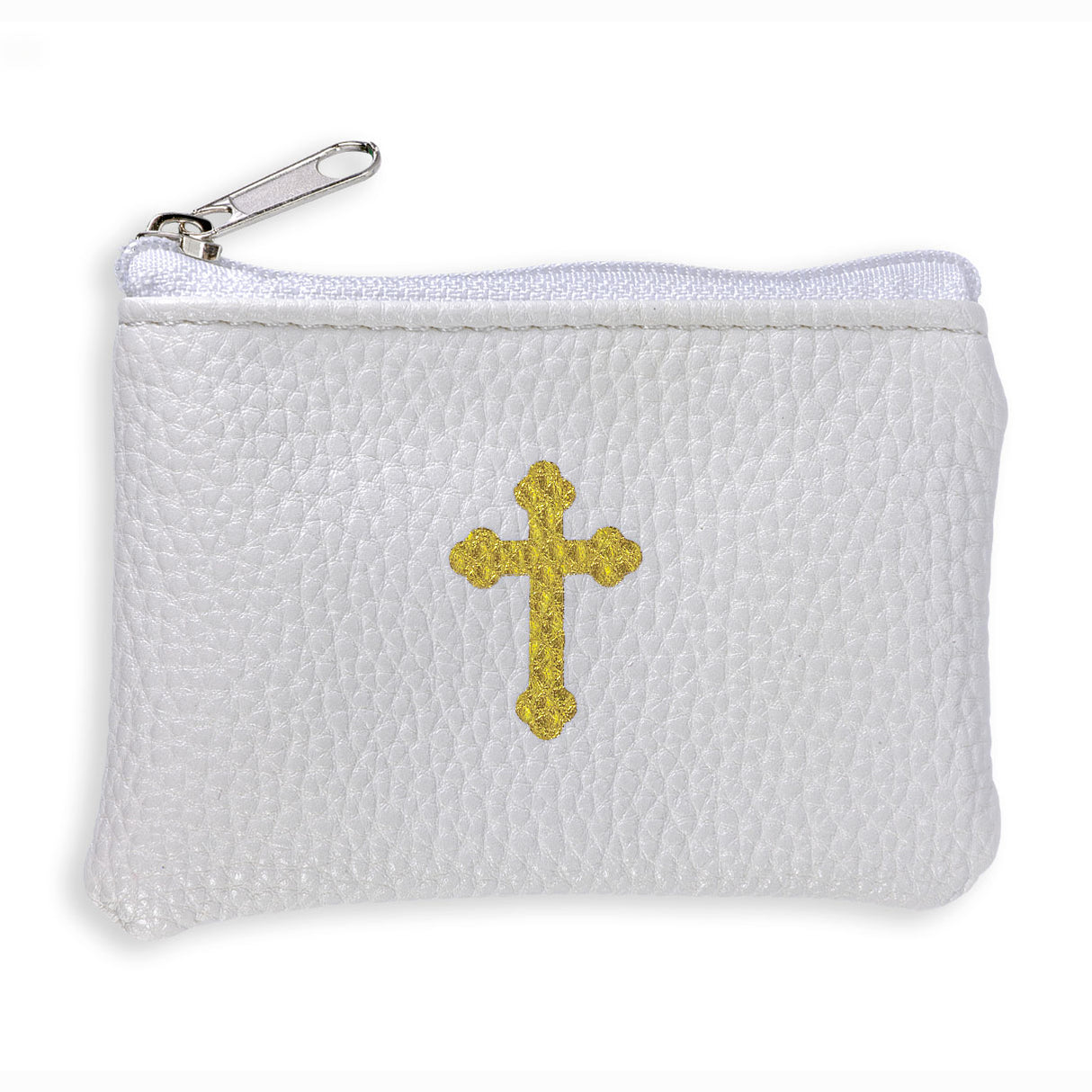 White Leatherette Rosary Case with Cross 1647WT