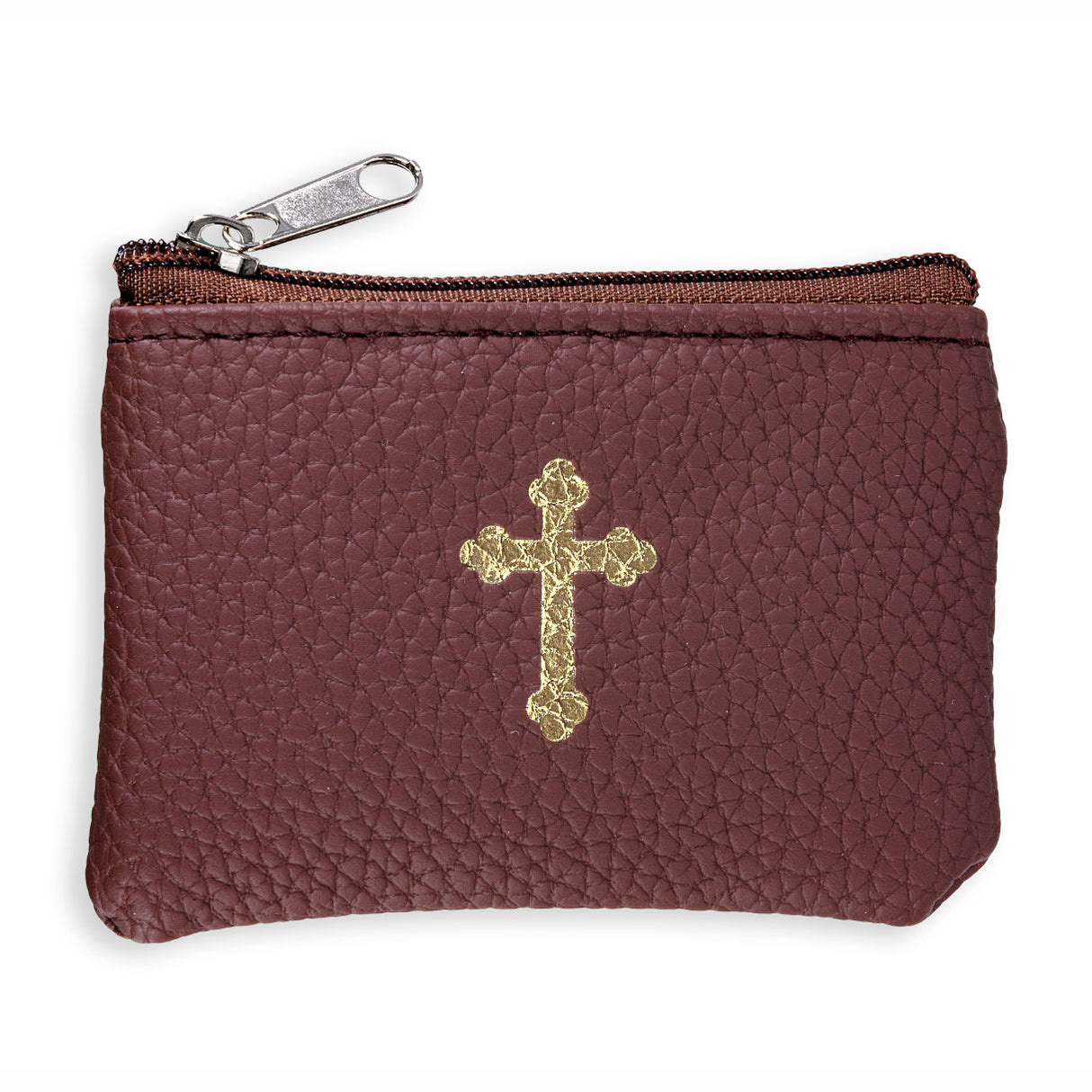 Brown Leatherette Rosary Case with Cross 1647BN