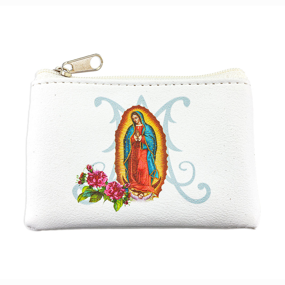 Guadalupe White Leatherette Rosary Case 1647-W216