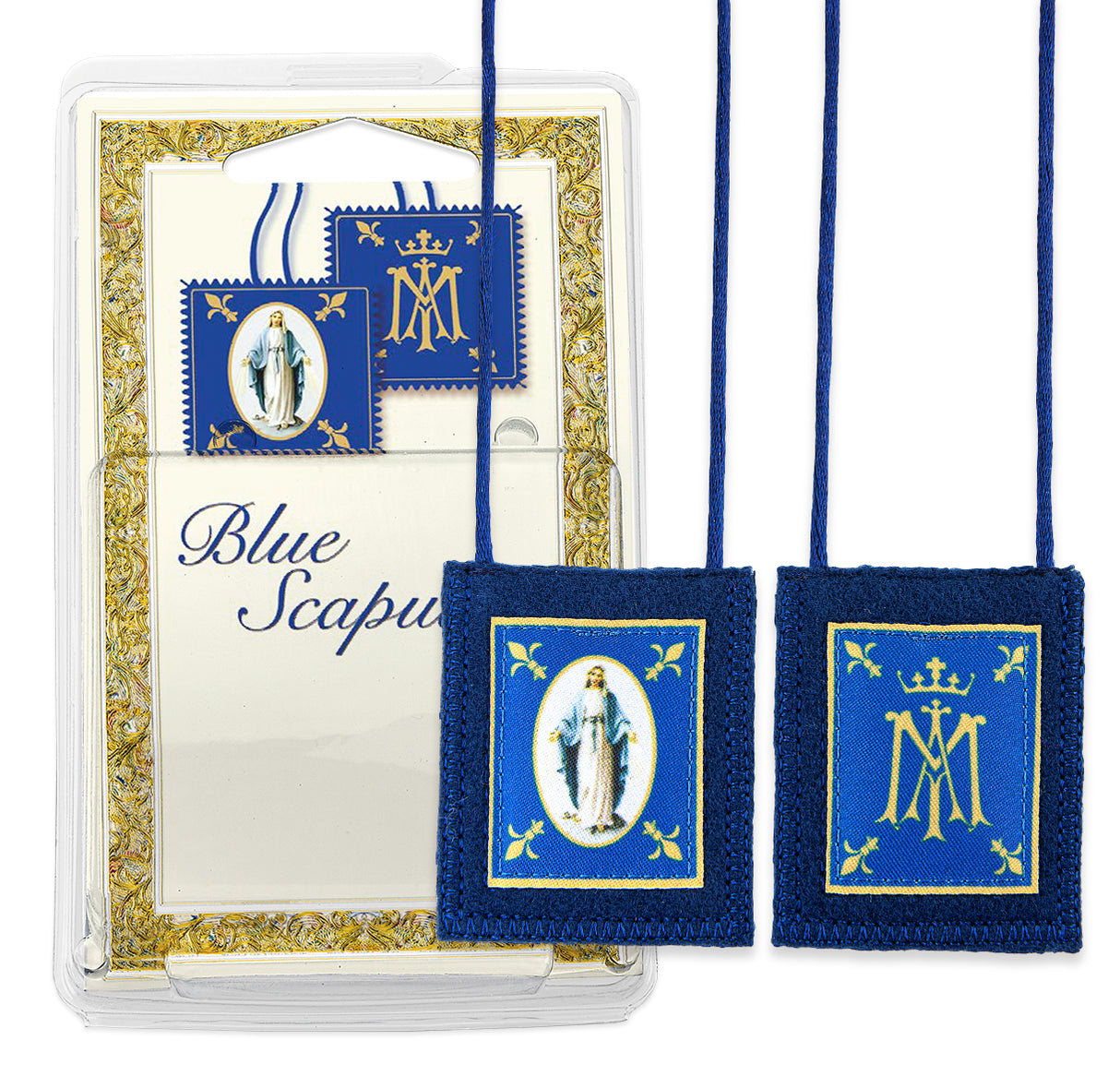 Our Lady's Blue Wool Blend Scapular in Deluxe Packaging