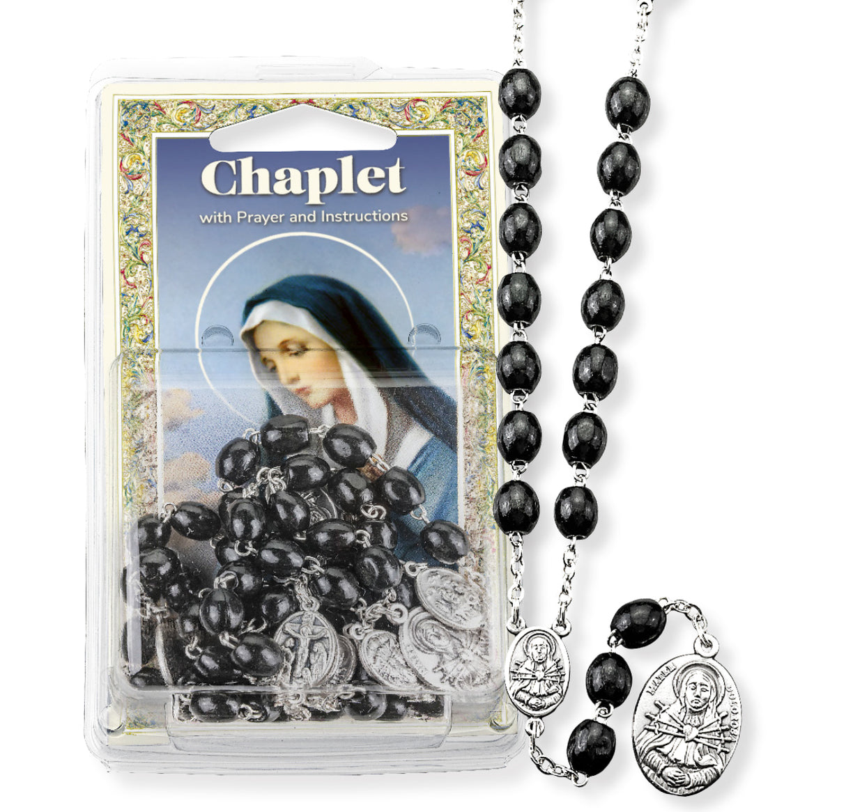 Our Lady Of Sorrows Chaplet 7 Dolors Wood Beads with Card