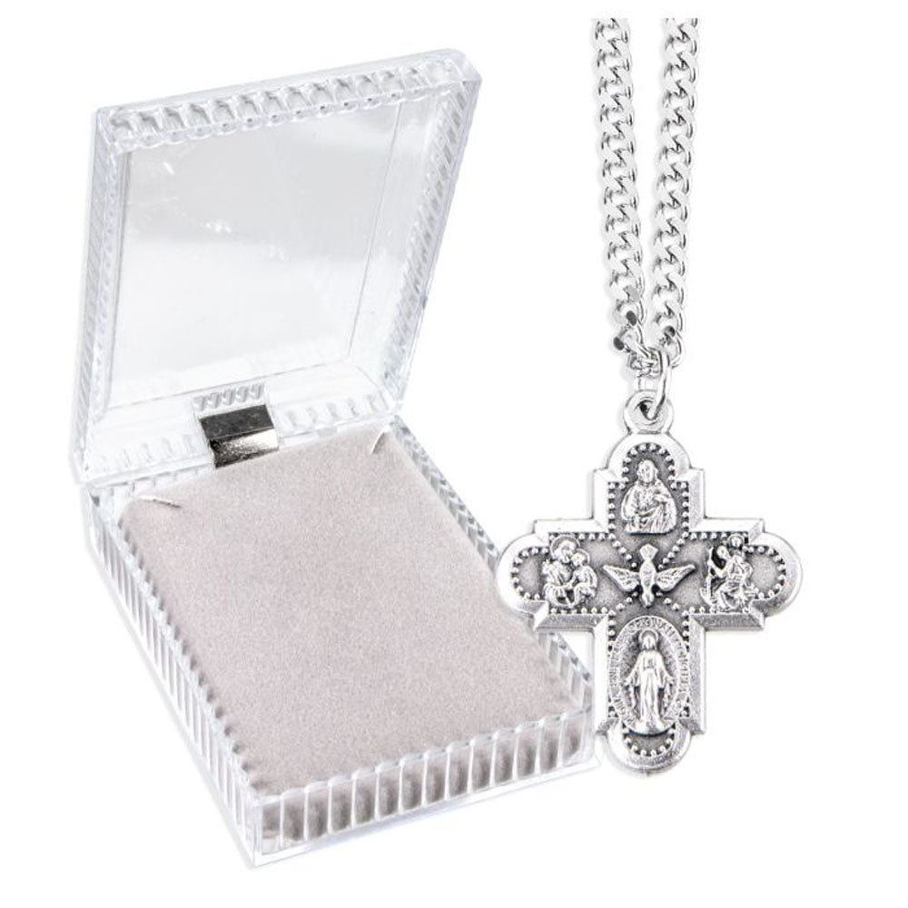 4 Way Oxidized Cruciform Medal on 24" Chain 595