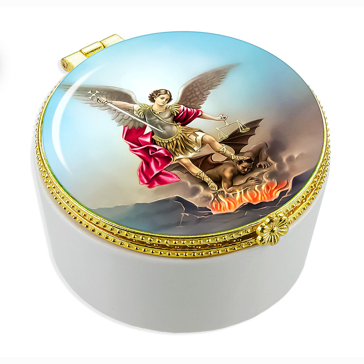 St Michael Round Porcelain Box with Glass Cover