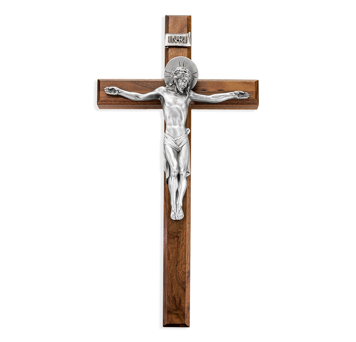 15 inch Deluxe Pewter & Walnut Crucifix 93P-15W1