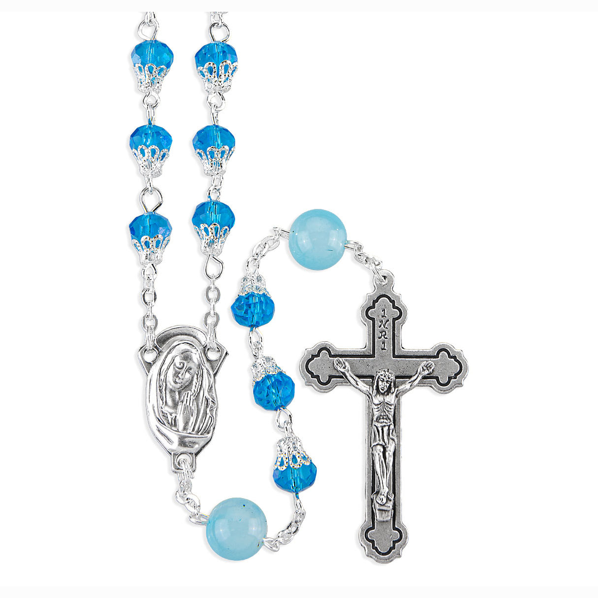 8mm Faceted Aqua Bead Rosary from Italy 271AQ